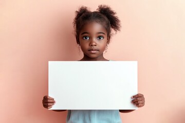 Young girl holding a blank white sign
