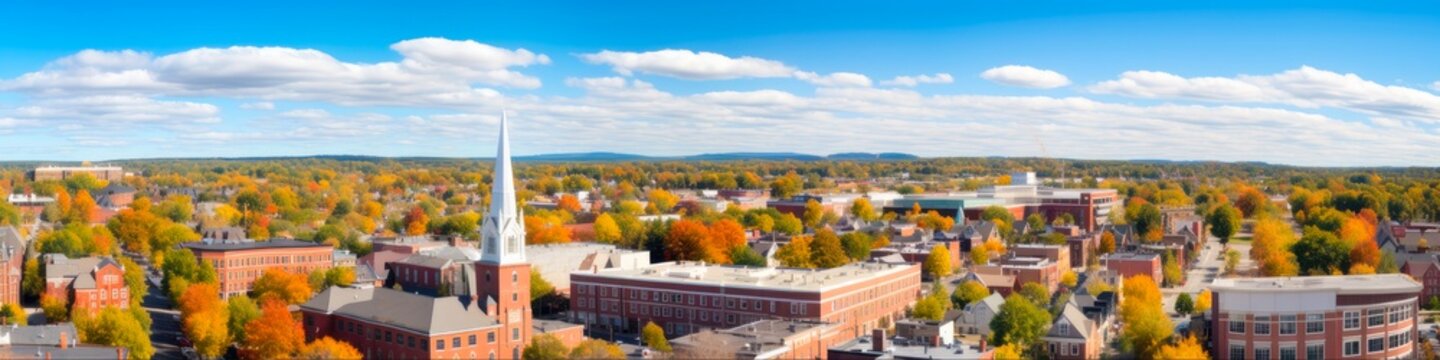 Aerial View Panorama of Framingham City Hall and Downtown Architecture - Framingham, MA
