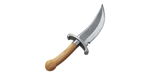 Curved knife with wooden handle isolated on transparent background