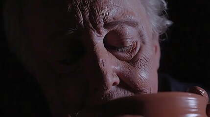 A potter shaping clay on a wheel, their wise, experienced eyes reflecting a lifetime of mastery.