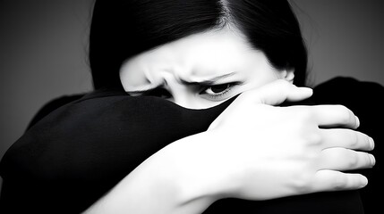 A parent hugging their child tightly, their warm, loving eyes gazing down with deep affection.