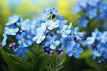 Beautiful Spring Background with Forget-Me-Not Flowers in Shades of Blue, Perfect for Garden and Nature Themes