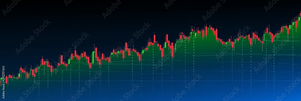 Poster green and red candlestick chart showing upward trend, representing increasing profits from successfu