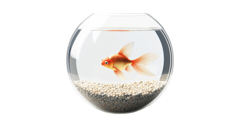 Goldfish in transparent bowl isolated on transparent background
