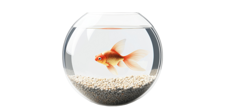 Goldfish in transparent bowl isolated on transparent background
