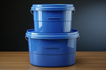 Blue Plastic Storage Tubs. Stack of Three Tubs for Organizing Home or Office Space