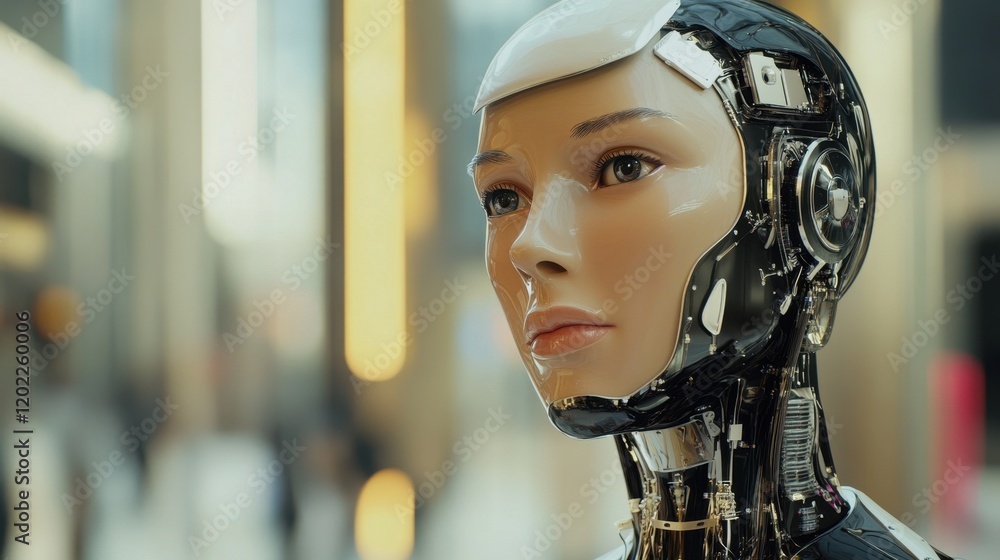 Poster a stunning close-up of a humanoid robot showcasing its intricate design and technology. the figure r