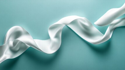 Obraz premium A minimalistic stock illustration of a flowing white ribbon on a textured turquoise background