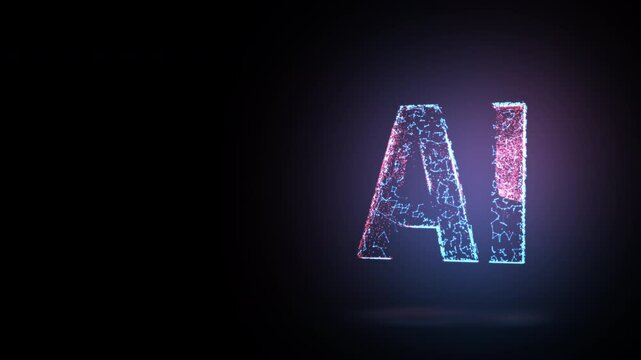 AI letters animation of glowing symbols in computer science world, 4k abstract artificial intelligence tech animated template