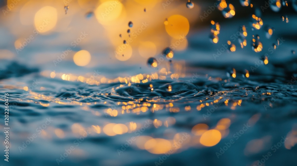 Poster this stunning image captures shimmering water droplets against a soft golden light, creating a tranq