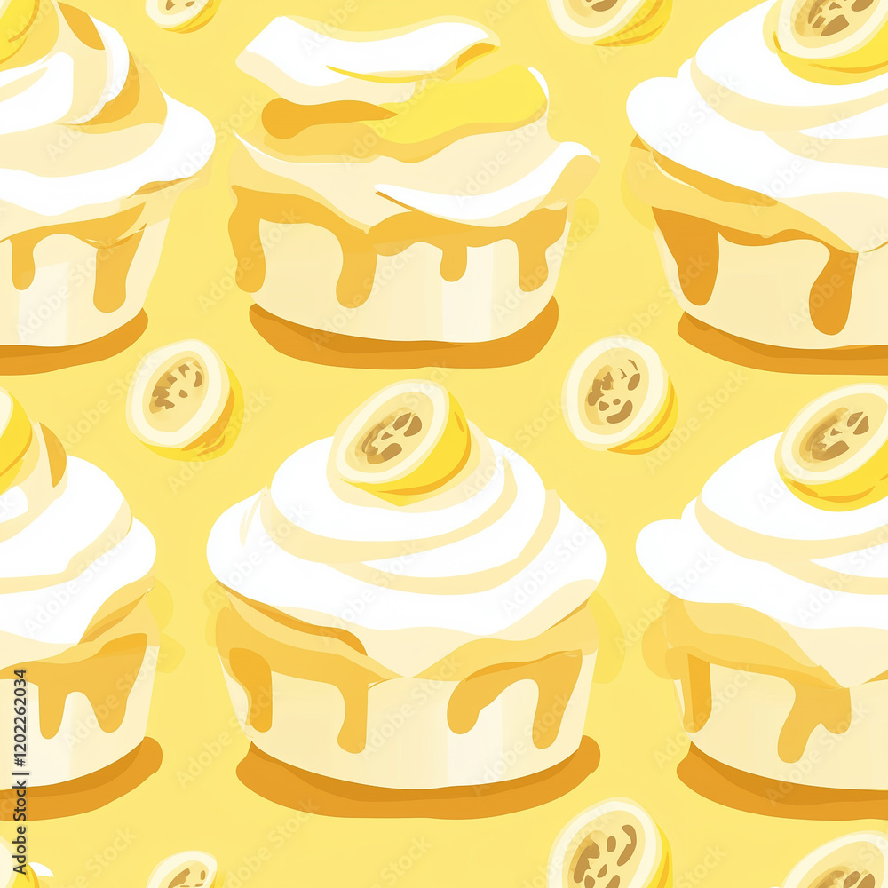 Wall mural Banana pudding flat illustration, Banana pudding repetitive pattern