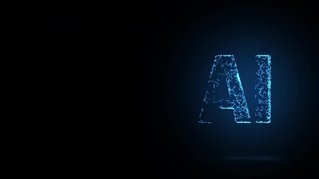 AI letters animation of glowing symbols in computer science world, 4k abstract artificial intelligence tech animated template