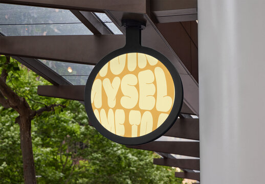 Customizable Circular business retail Sign Mockup Design in Sidney, Australia