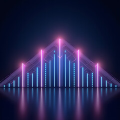 Naklejka premium 3d render, abstract futuristic neon background with glowing ascending lines. Fantastic wallpaper 