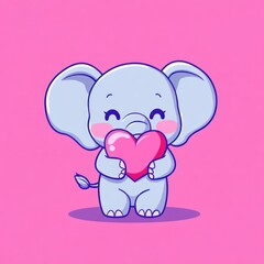 Obraz premium Cute baby elephant holding heart, Valentine's Day card (1)