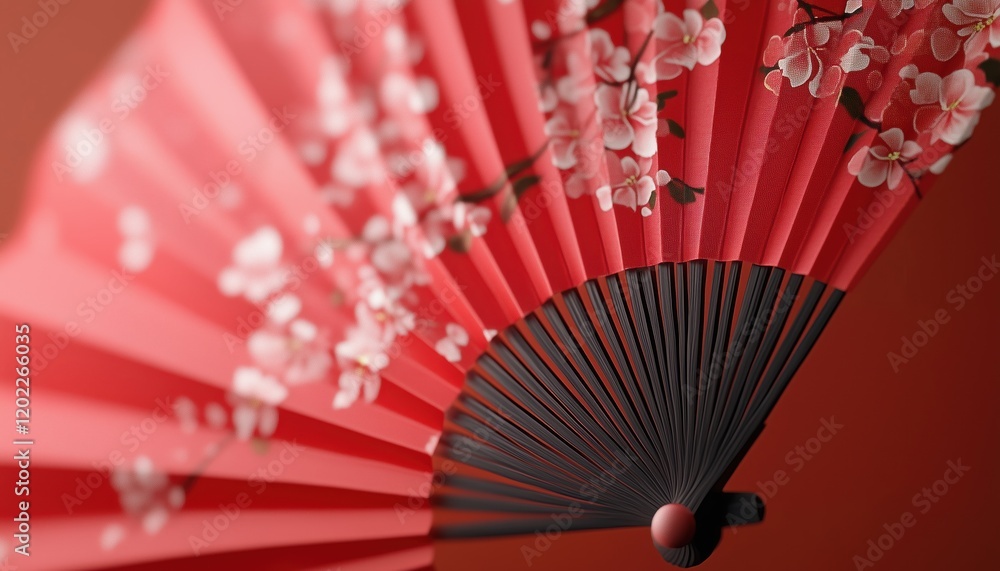 Fototapete traditional chinese red fan: a digital rendering of a timeless decorative element in computer graphi