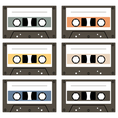 Audio cassette set on white background retro vintage music object vector illustration 