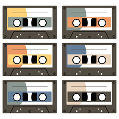 Audio cassette set on white background retro vintage music object vector illustration 