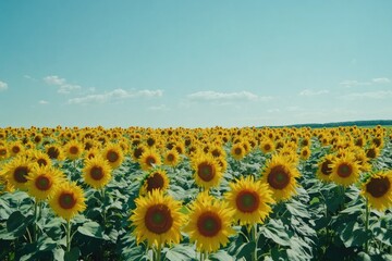 Obraz premium Field of Sunflowers with Blue Sky