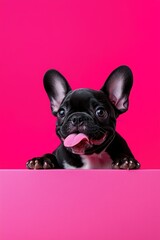 Playful French Bulldog Puppy Against Vibrant Pink Background
