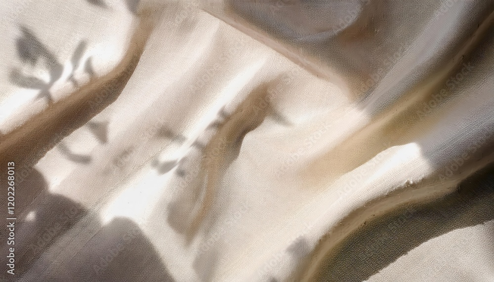 Poster soft beige textured fabric with gentle folds and subtle light patterns, perfect for design background or textile mockup