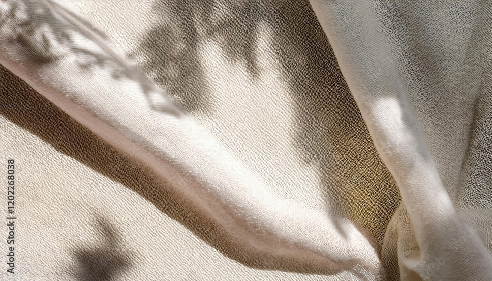 Poster soft beige textured fabric with gentle folds and subtle light patterns, perfect for design background or textile mockup