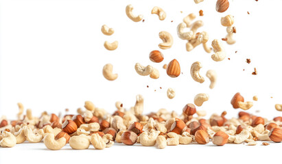 Nuts levitating with cashews and hazelnuts