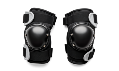 Pair of Black Knee Pads Isolated on Transparent Background: Protective Gear for Sports, Work, Outdoor Activities. PNG, Cut Out.