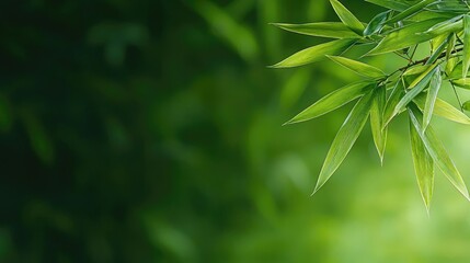 Lush green bamboo leaves in sunlight; tranquil forest background; nature wallpaper