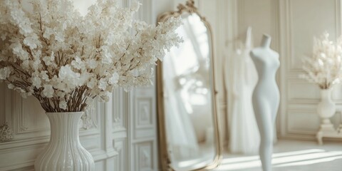 Flowers and Vase in Front of Mirror
