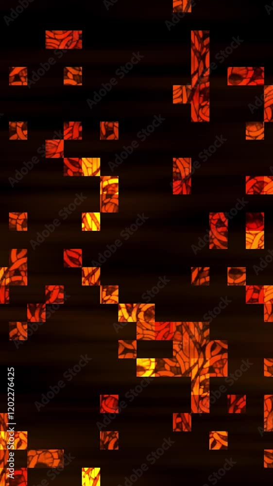 Poster Vertical video animation with  Bright orange fire particles spread across a black background in an abstract explosion pattern