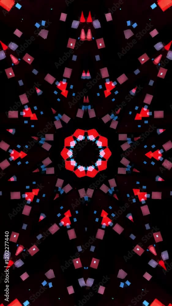Aufkleber Hypnotic abstract kaleidoscope pattern featuring glowing neon rings arranged in circular symmetry against a black background. Vertical video animation 