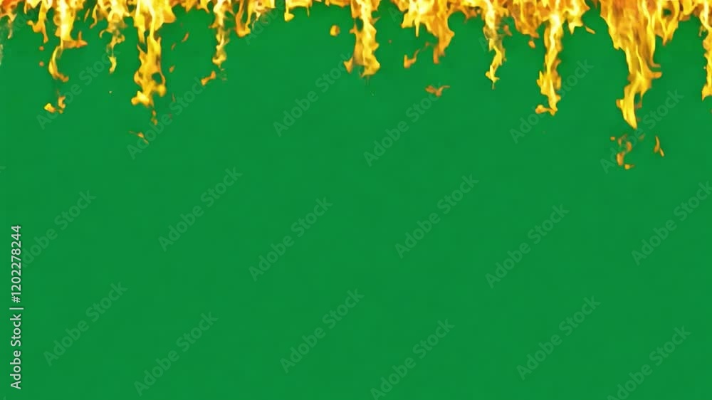 Poster bright and energetic flames rise and flicker onthe top of a vivid green backdrop, creating a captiva