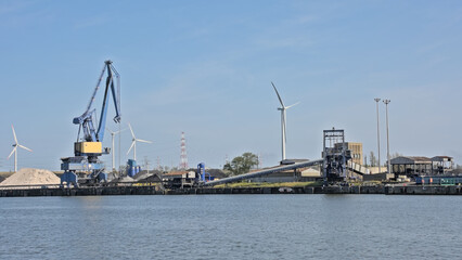 Fototapeta premium Port of Ghent, Belgium, along canal Ghent Terneuzen