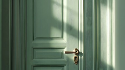 Elegant Green Door With Golden Handle And Sunlight