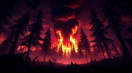 Obraz premium Sunset Blaze: Forest Fire Illuminating the Woods 9