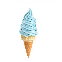 A large, vibrant blue ice cream cone with a creamy texture and sparkling sugar crystals on top, standing alone on a white backdrop.