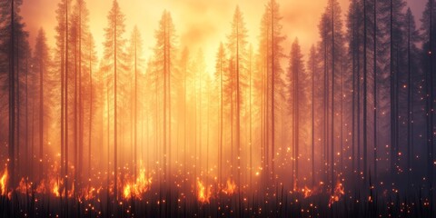 Sunset Blaze: Forest Fire Illuminating the Woods 6