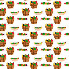 
Background with fruits in a basket and tray.