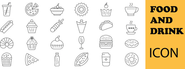 Simple Set of Organic Food and Health Nutrition Related Vector Line Icons . 
Savor delectable dishes and refreshing beverages crafted with fresh, quality ingredients. A perfect blend of flavors and ar