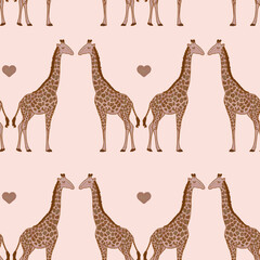 Soft light animal pattern. Giraffes illustration in retro style