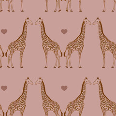 Giraffes and love. Valentine hearts festive love pattern.