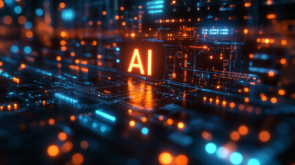 Obraz premium Digital circuits flowing into the inscription 