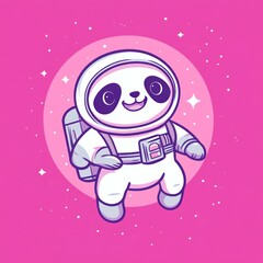 Happy panda astronaut floats in space, stars background; kids' apparel