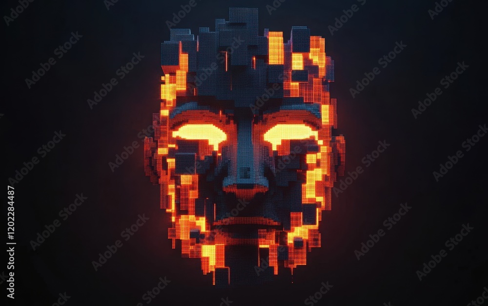 Aufkleber a pixelated face made of digital blocks, symbolizing the rise and evolution of artificial intelligen