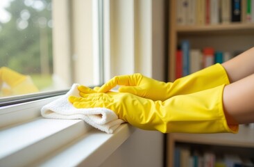 hand in glove holding sponge