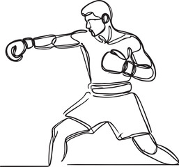 Elegant Line Drawing of Boxer in Action – Vector Design