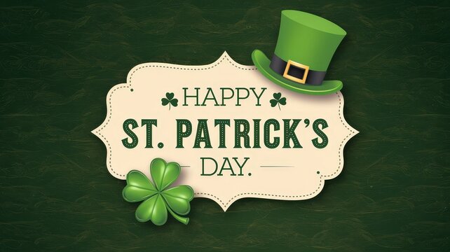 St. Patrick's Day Label with Hat and Shamrock
