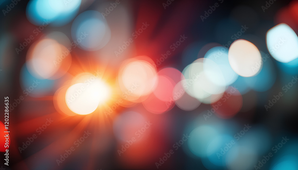 Poster urban lightscape bokeh, abstract blur of vibrant city lights at night, creating a captivating bokeh 