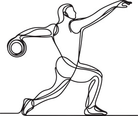 Discus Thrower Line Art: Winding Up with Intensity - Vector Illustration